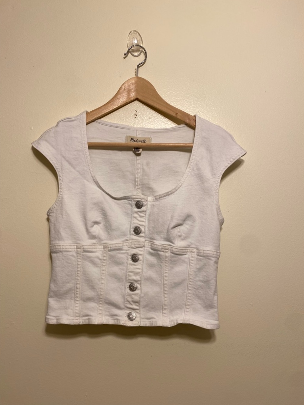 Madewell White Button-Down Cropped Tank Top. Size 6 . Style DN1626